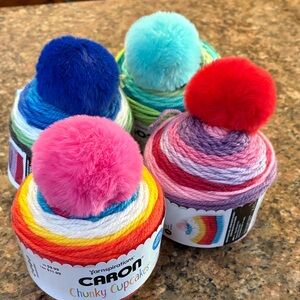 Caron Cupcakes chunky Yarn Set of 4 kits with Vibrant Pom-Poms